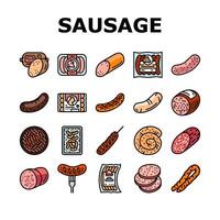 sausage grill barbecue pork icons set vector