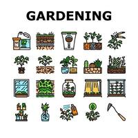 urban gardening agriculture green icons set vector