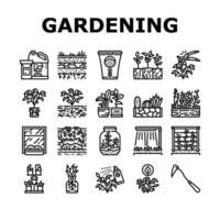 urban gardening agriculture green icons set vector