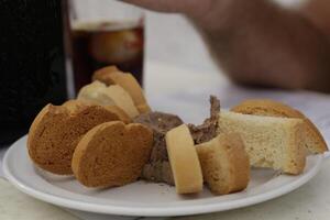 spanish tapas, little snacks, bread with pate photo