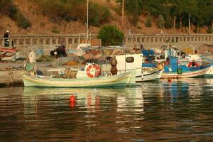 cosy harbor in a village of lesbos, greece photo