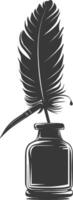 Silhouette quill in inkwell black color only vector