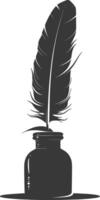 Silhouette quill in inkwell black color only vector