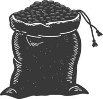 Silhouette sack of raw coffee beans black color only vector