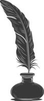 Silhouette quill in inkwell black color only vector