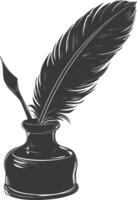 Silhouette quill in inkwell black color only vector