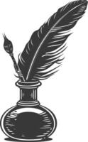 Silhouette quill in inkwell black color only vector