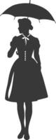 Silhouette independent germany women wearing dirndl with umbrella black color only vector