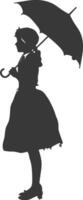 Silhouette independent germany women wearing dirndl with umbrella black color only vector