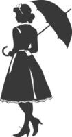 Silhouette independent germany women wearing dirndl with umbrella black color only vector