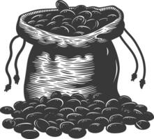 Silhouette sack of raw coffee beans black color only vector