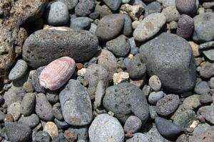 black pebbles at the beach photo