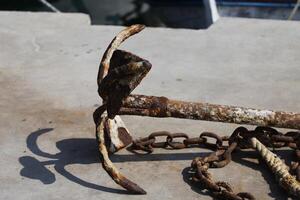 old anchor on shore photo