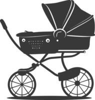 silhouette baby stroller black color only vector