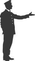 silhouette bellboy hotel in action full body black color only vector