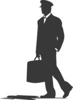 silhouette bellboy hotel in action full body black color only vector