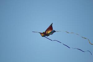 kite flies in the sky playing at the beach, the north sea at petten, the netherlands photo