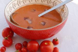 gazpacho soup, a cold spanish tomato soup, eaten in the summer in spain photo