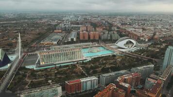 antenn se av valencias stadsbild på gryning fångande landmärken och arkitektur video