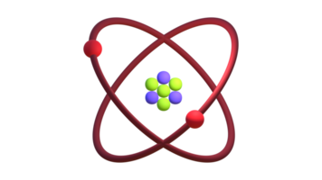 skola element av färgrik, modell av molekyl fångar de väsen av kemi lektion, 3d tolkning av ett atom modell med skinande partiklar kretsande runt om de kärna, kärn reaktion, nanoteknologi png