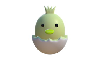 Funny yellow newborn chicken, newborn chick in broken egg shell, head of chicken, Cute little chicken getting out of the egg. 3d render, easter chicken, Cute easter chick png