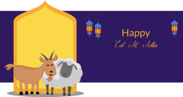 content eid Al adha Contexte avec illustration dessin animé mignonne chèvre et mouton sacrificiel png