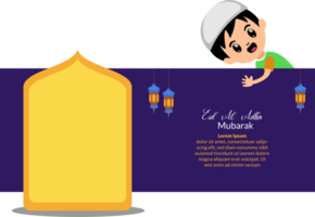 happy eid al adha greeting background with illustration muslim kid character png