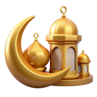 3d religion element collection of Islamic lantern fanoos and metal crescent moon. Suitable for Ramadan or Eid al Adha decoration. png