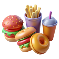 3d fast food icon set. design for fast food delivery. minimal design concept. png