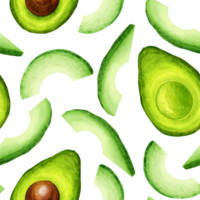 Avocado half seamless pattern. Avocado tropical fresh fruit hand draw watercolor illustration. For textile, paper, wallpaper, design. png