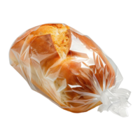 un pan en un el plastico bolso en transparente antecedentes png