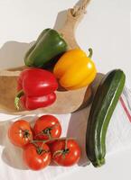 zucchini, tomatoes, bell pepper photo