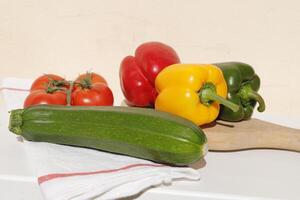 zucchini, tomatoes, bell pepper photo