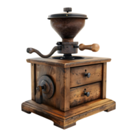 Antique Wood Manual Coffee Mill Grinder on Transparent Background png