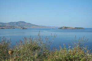 Greek landscape with the mediterranean sea at the background, lesbos, greece photo