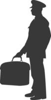 silhouette bellboy hotel in action full body black color only vector