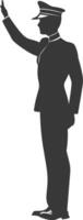 silhouette bellboy hotel in action full body black color only vector