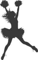 silhouette cheerleader in action full body black color only vector