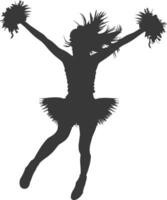 silhouette cheerleader in action full body black color only vector