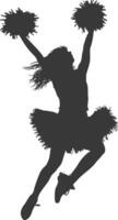 silhouette cheerleader in action full body black color only vector