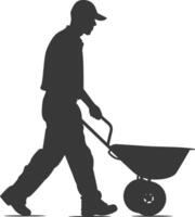 silhouette labour working with wheelbarrow black color only vector