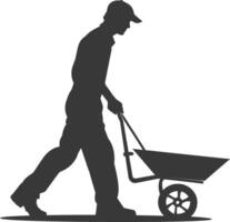 silhouette labour working with wheelbarrow black color only vector