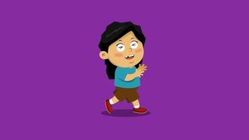 Girl walking while clapping. Animation of music parade cartoon character video