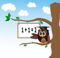 owl teaching math above the tree vector