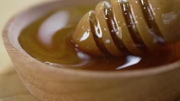 Extreme Close up and Slow Motion Footage of Dipper Dripping Honey in Small Bowl of Honey video