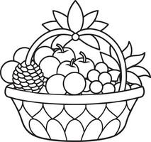 basket with fruits illustration black and white vector