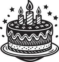 birthday cake with candles black and white illustration vector