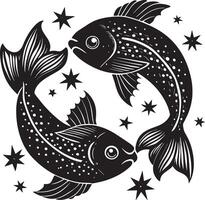 set of cartoon fish illustration black and white vector