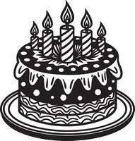 birthday cake with candles black and white illustration vector