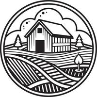 farm and agriculture logo design black and white illustration vector